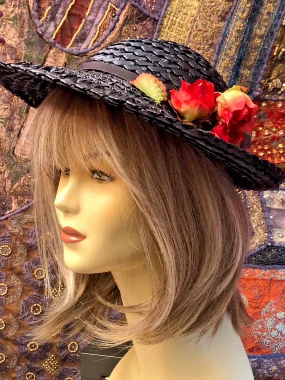 Vtg 50/60s Miss Ruth New York Navy Straw Wide Brim Kentucky Derby Garden Party